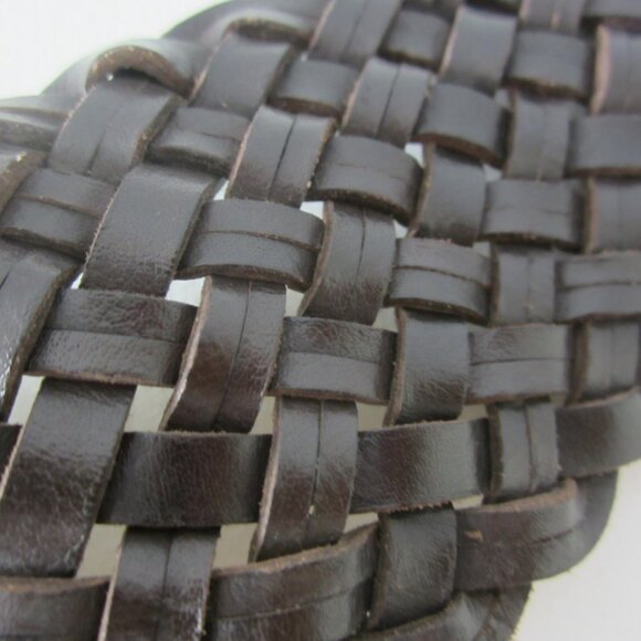 New Cole Haan Womens Medium Brown Leather Woven Belt Brass Buckle 34\